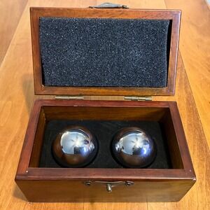 Berkshire Chrome Baoding Meditation Balls Set with Wooden Presentation‎ Box